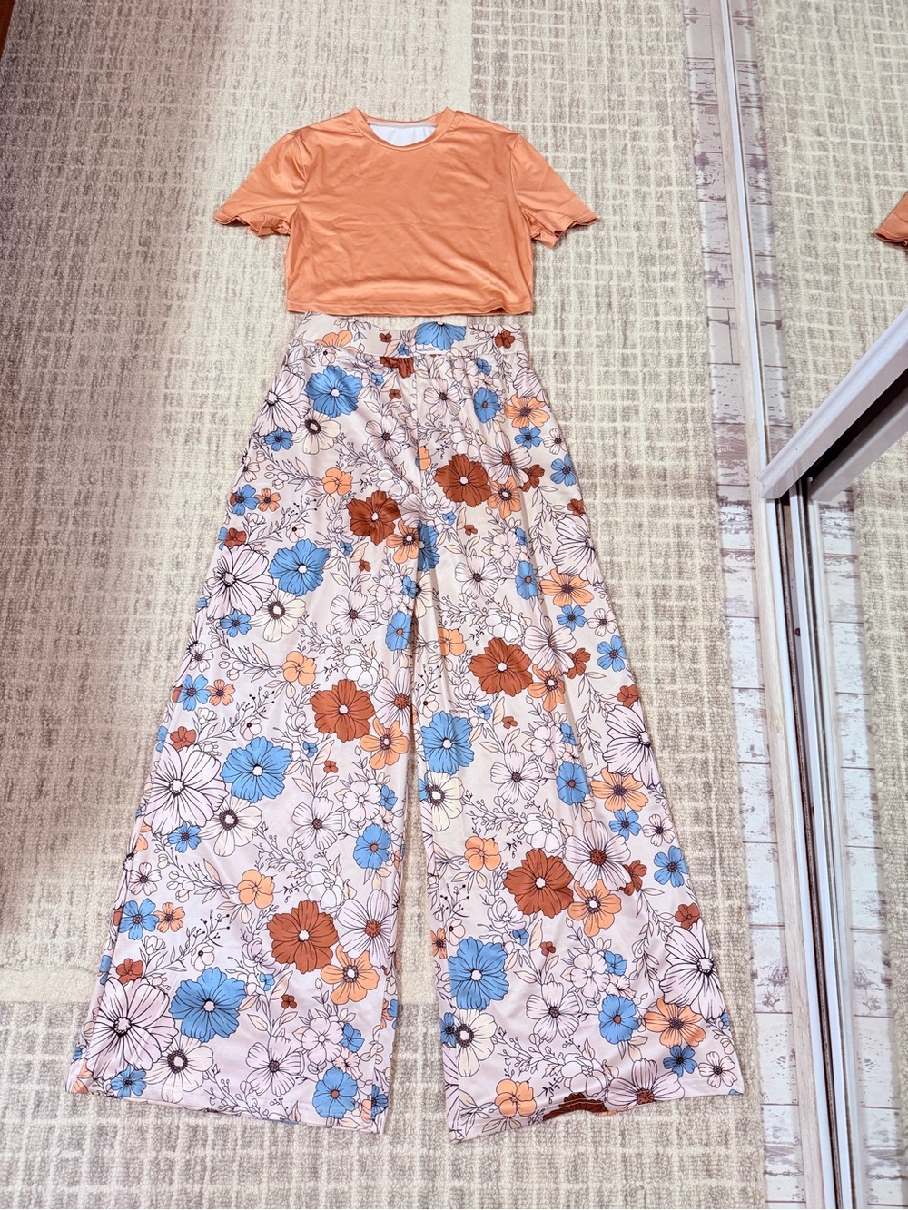 Floral Wide-Leg Pants in Peach & Blue